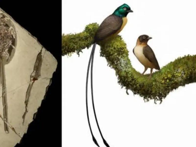 Descubren un pájaro fósil con una cola gigante que revela secretos de cortejo en aves